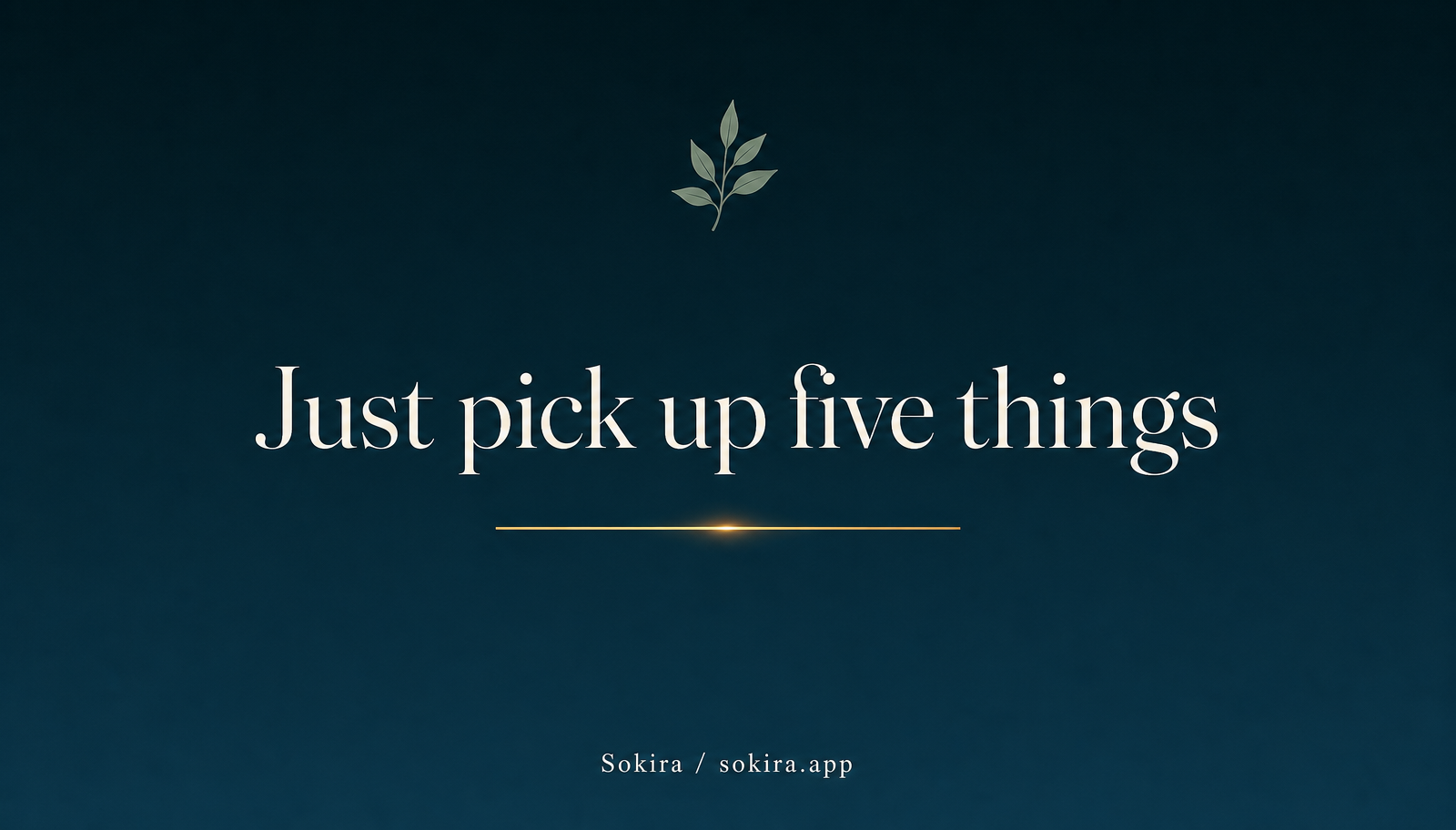 Teal sunrise graphic reading Just pick up five things